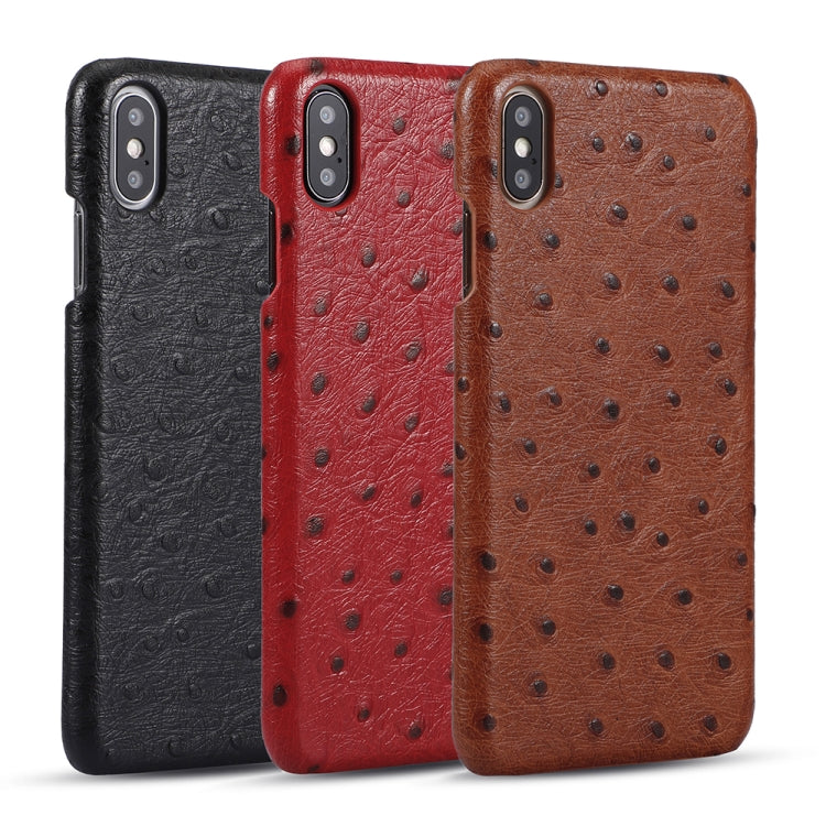 For iPhone XS Max Ostrich Texture Head-layer Cowhide Leather Back Cover Case