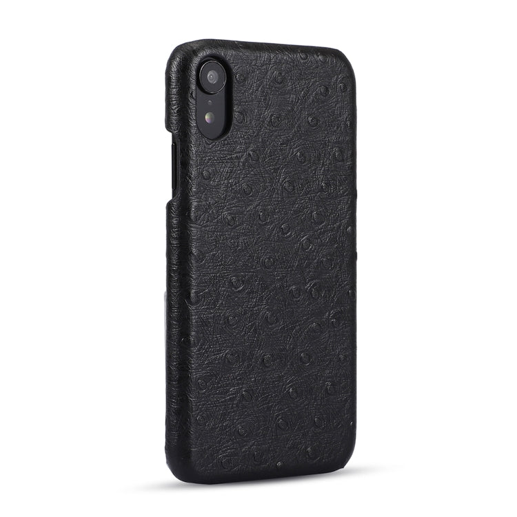 For iPhone XR Ostrich Texture Head-layer Cowhide Leather Back Cover Case
