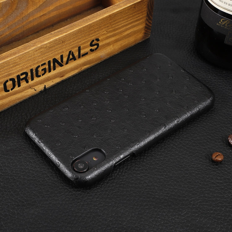 For iPhone XR Ostrich Texture Head-layer Cowhide Leather Back Cover Case