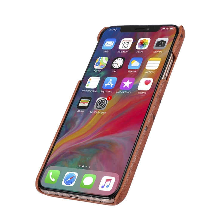 For iPhone XR Ostrich Texture Head-layer Cowhide Leather Back Cover Case