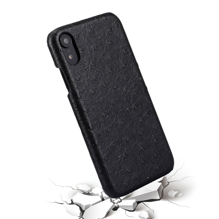 For iPhone XR Ostrich Texture Head-layer Cowhide Leather Back Cover Case