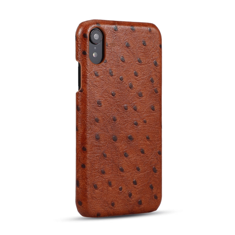 For iPhone XR Ostrich Texture Head-layer Cowhide Leather Back Cover Case