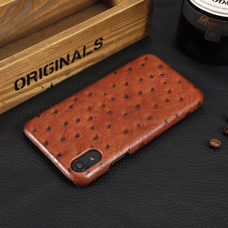 For iPhone XR Ostrich Texture Head-layer Cowhide Leather Back Cover Case