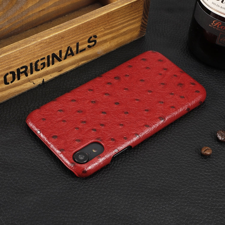 For iPhone XR Ostrich Texture Head-layer Cowhide Leather Back Cover Case
