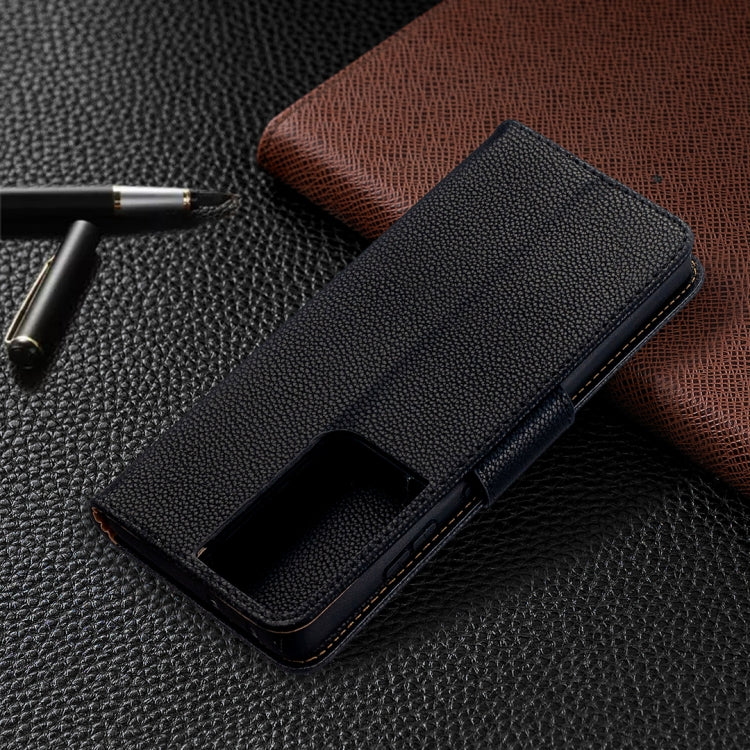 For Samsung Galaxy S21 Ultra 5G Litchi Texture Pure Color Horizontal Flip Leather Case with Holder & Card Slots & Wallet & Lanyard