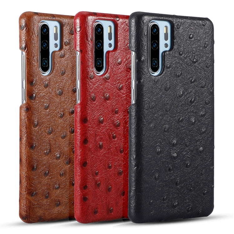 For Huawei P30 Pro Ostrich Texture Head-layer Cowhide Leather Back Cover Case