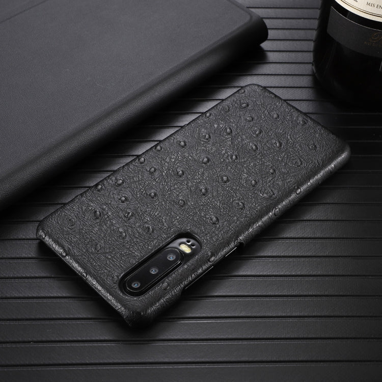 For Huawei P30 Ostrich Texture Head-layer Cowhide Leather Back Cover Case