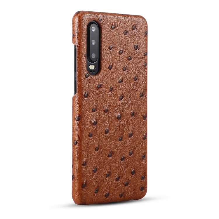For Huawei P30 Ostrich Texture Head-layer Cowhide Leather Back Cover Case