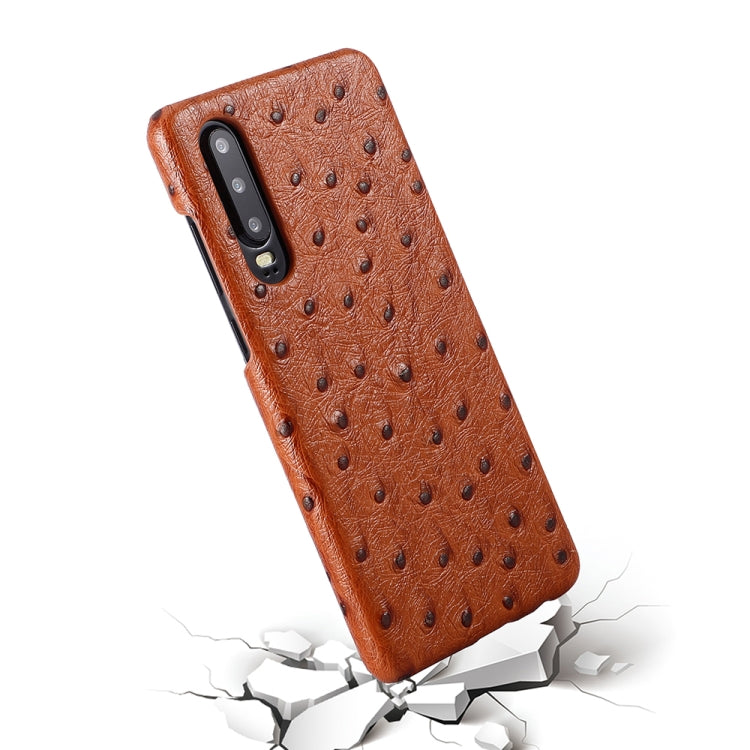 For Huawei P30 Ostrich Texture Head-layer Cowhide Leather Back Cover Case