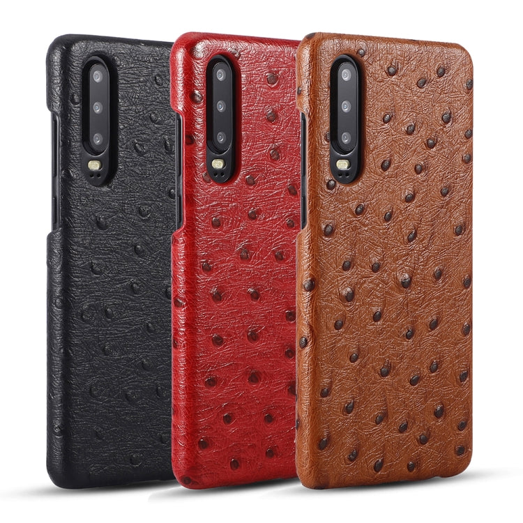 For Huawei P30 Ostrich Texture Head-layer Cowhide Leather Back Cover Case