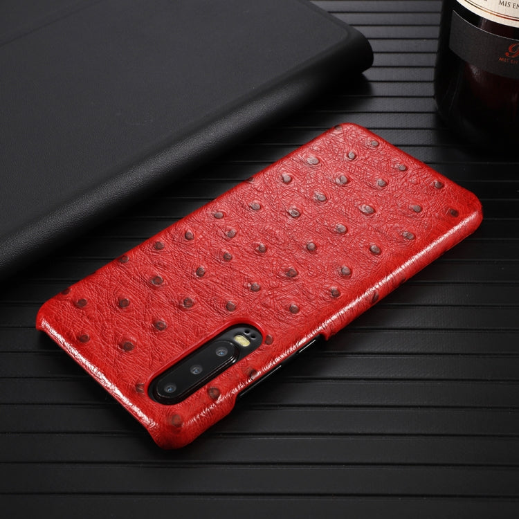 For Huawei P30 Ostrich Texture Head-layer Cowhide Leather Back Cover Case