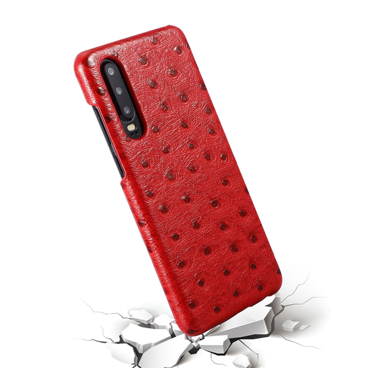 For Huawei P30 Ostrich Texture Head-layer Cowhide Leather Back Cover Case