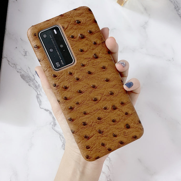 For Huawei P40 Ostrich Texture Head-layer Cowhide Leather Back Cover Case