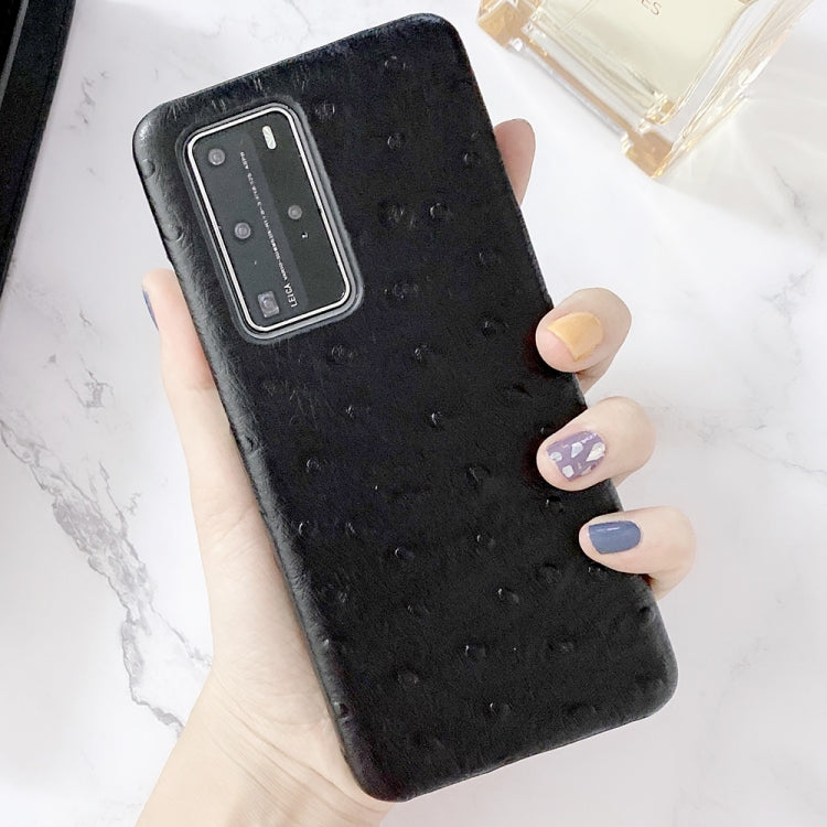 For Huawei P40 Pro Ostrich Texture Head-layer Cowhide Leather Back Cover Case
