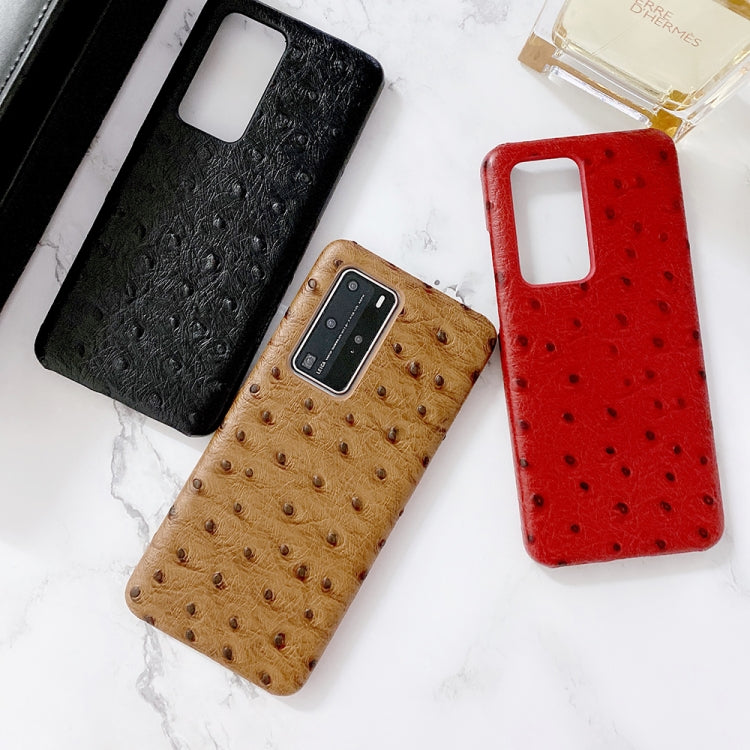 For Huawei P40 Pro Ostrich Texture Head-layer Cowhide Leather Back Cover Case
