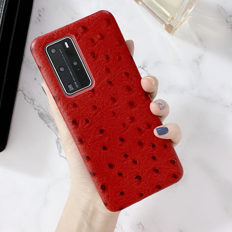 For Huawei P40 Pro Ostrich Texture Head-layer Cowhide Leather Back Cover Case