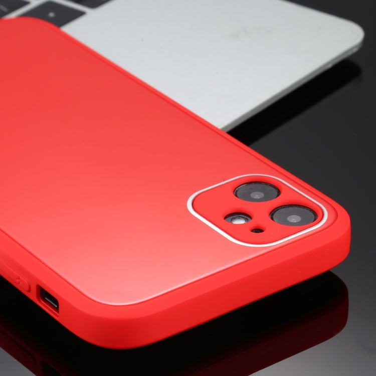 For iPhone 11 Solid Color Glass + Silicone Protective Case