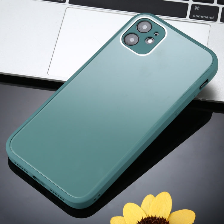 For iPhone 11 Pro Max Solid Color Glass + Silicone Protective Case