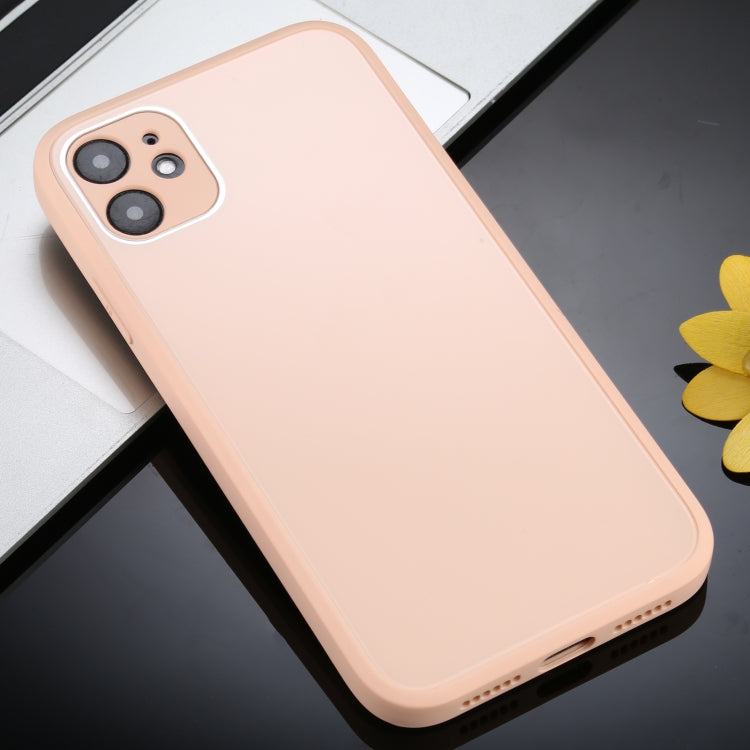 For iPhone 11 Pro Max Solid Color Glass + Silicone Protective Case