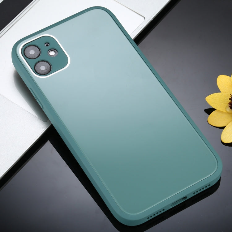 For iPhone 12 mini Solid Color Glass + Silicone Protective Case