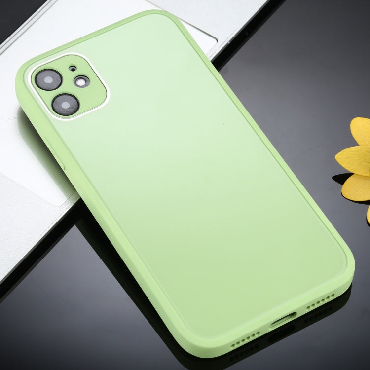 For iPhone 12 Solid Color Glass + Silicone Protective Case
