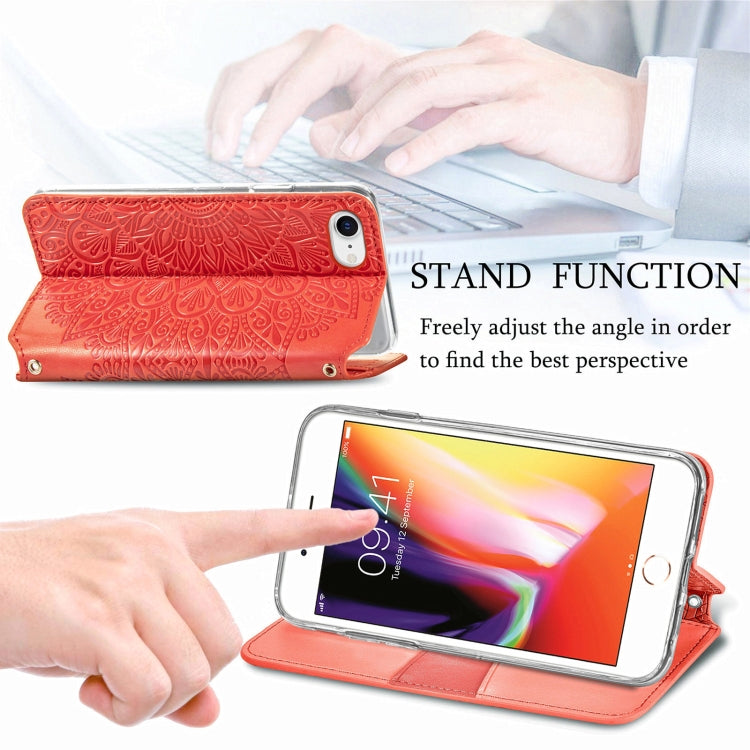 Blooming Mandala Embossed Pattern Magnetic Horizontal Flip Leather Case with Holder & Card Slots & Wallet For iPhone 6