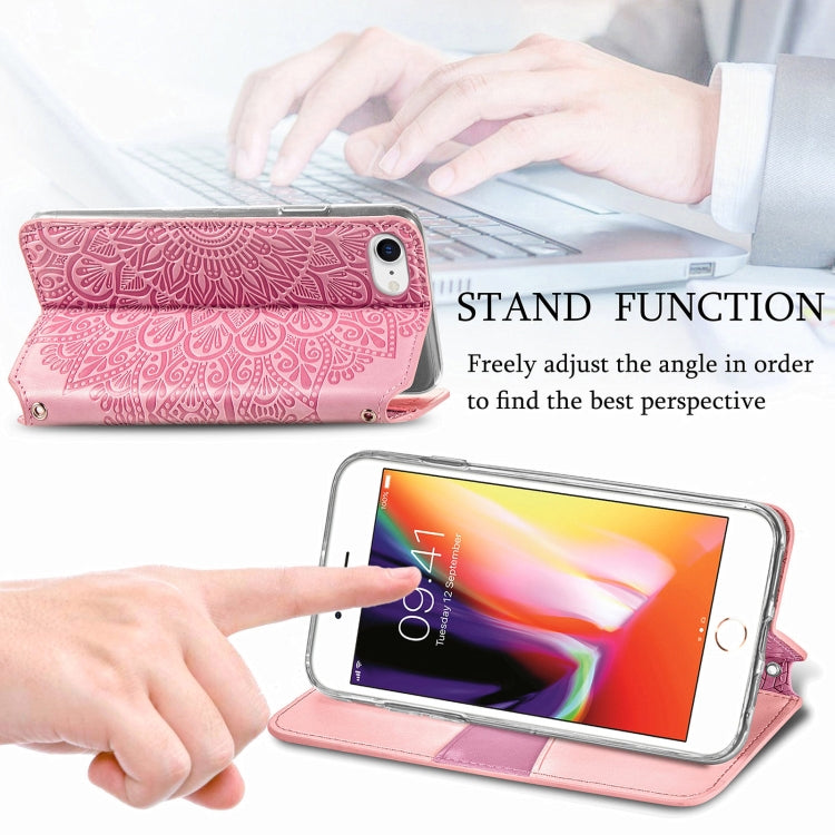 Blooming Mandala Embossed Pattern Magnetic Horizontal Flip Leather Case with Holder & Card Slots & Wallet For iPhone 6