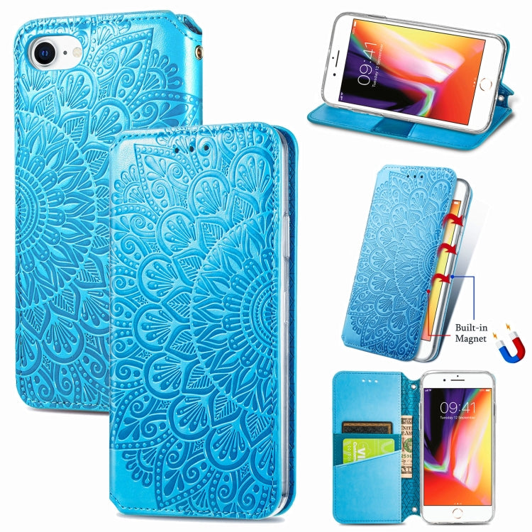 Blooming Mandala Embossed Pattern Magnetic Horizontal Flip Leather Case with Holder & Card Slots & Wallet For iPhone 6