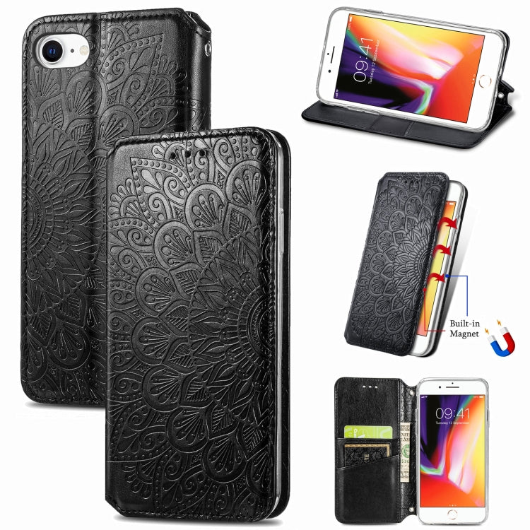 Blooming Mandala Embossed Pattern Magnetic Horizontal Flip Leather Case with Holder & Card Slots & Wallet For iPhone 6