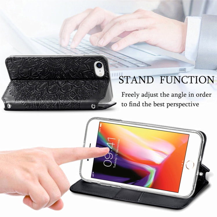 Blooming Mandala Embossed Pattern Magnetic Horizontal Flip Leather Case with Holder & Card Slots & Wallet For iPhone 6
