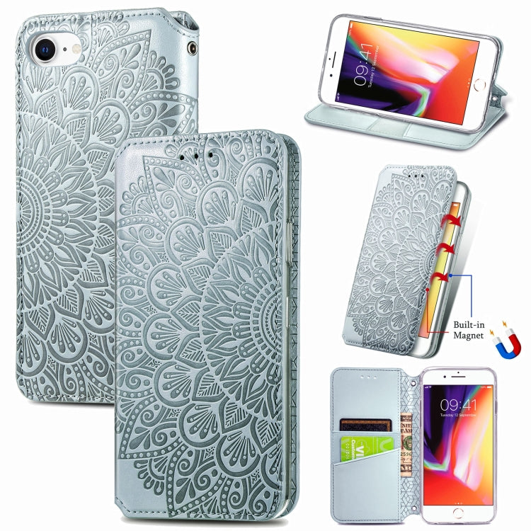 Blooming Mandala Embossed Pattern Magnetic Horizontal Flip Leather Case with Holder & Card Slots & Wallet For iPhone 6