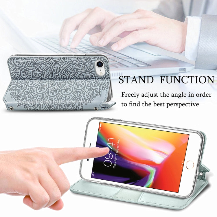 Blooming Mandala Embossed Pattern Magnetic Horizontal Flip Leather Case with Holder & Card Slots & Wallet For iPhone 6