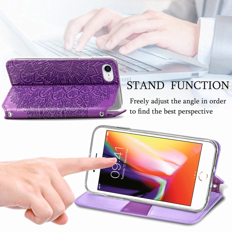 Blooming Mandala Embossed Pattern Magnetic Horizontal Flip Leather Case with Holder & Card Slots & Wallet For iPhone 6
