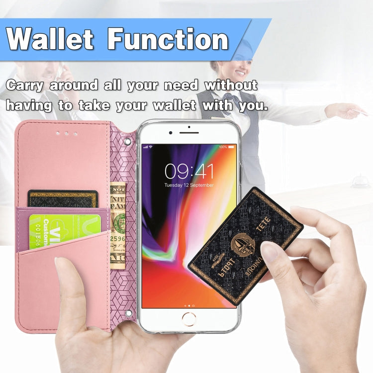 For iPhone SE 2022 / SE 2020 / 8 / 7 Blooming Mandala Embossed Pattern Magnetic Horizontal Flip Leather Case with Holder & Card Slots & Wallet