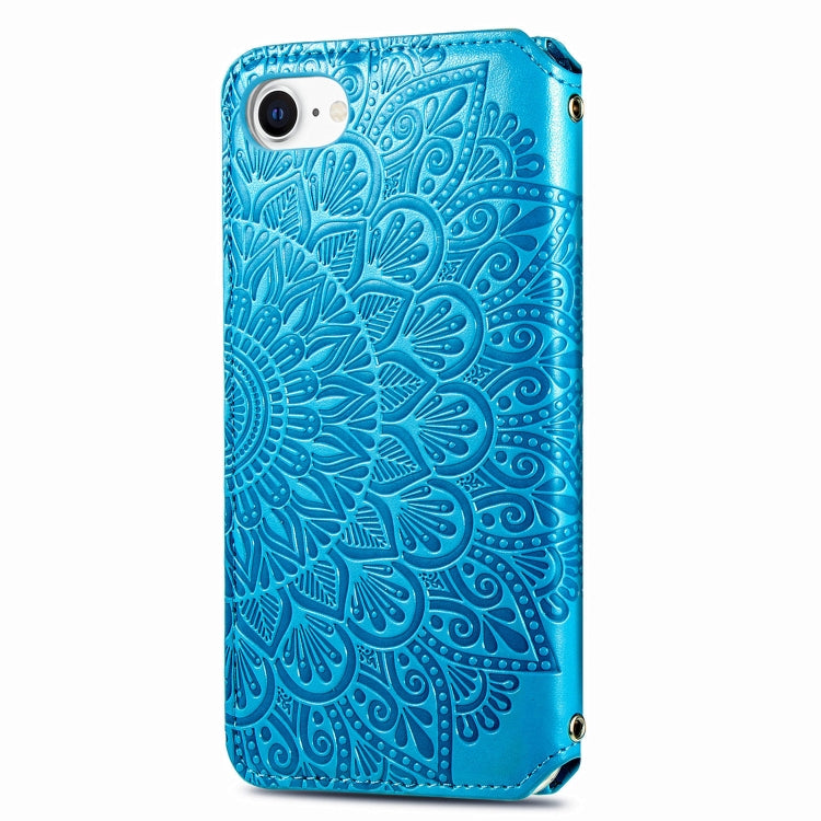 For iPhone SE 2022 / SE 2020 / 8 / 7 Blooming Mandala Embossed Pattern Magnetic Horizontal Flip Leather Case with Holder & Card Slots & Wallet