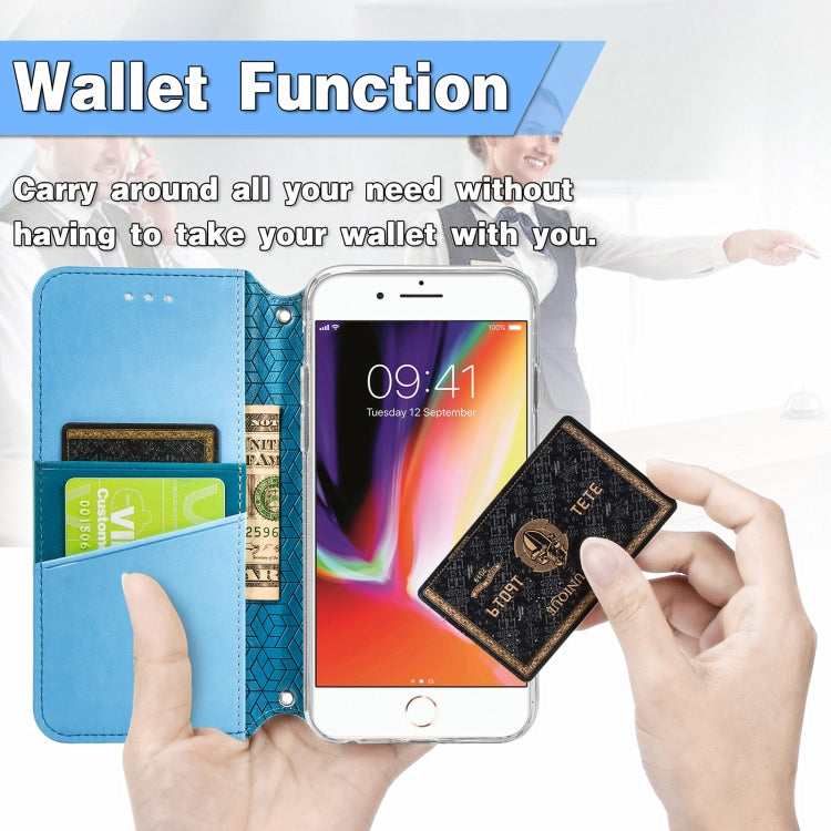 For iPhone SE 2022 / SE 2020 / 8 / 7 Blooming Mandala Embossed Pattern Magnetic Horizontal Flip Leather Case with Holder & Card Slots & Wallet