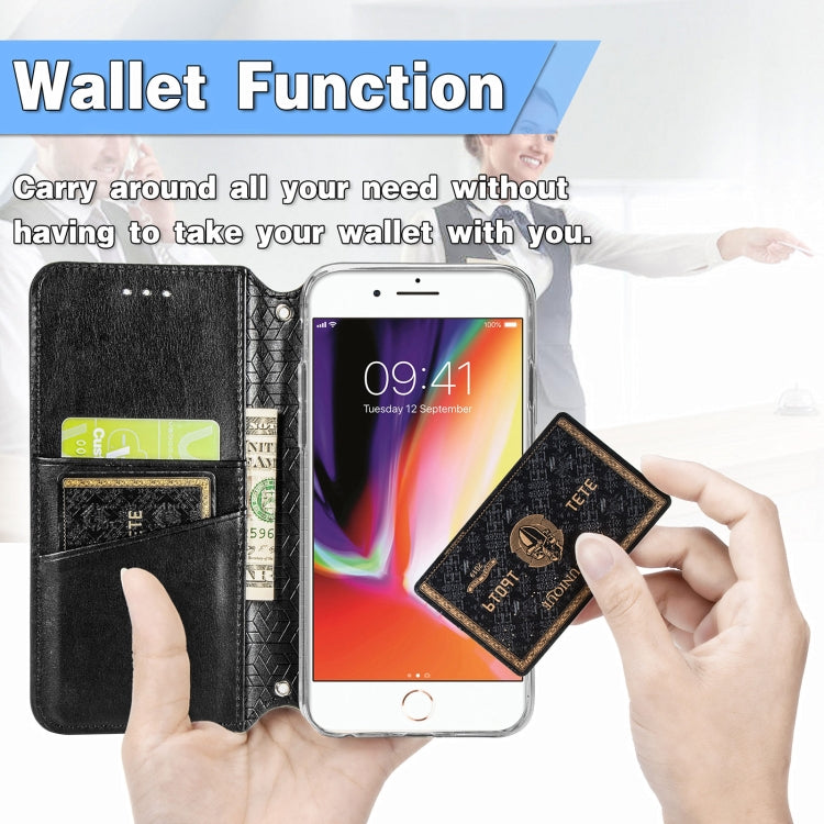For iPhone SE 2022 / SE 2020 / 8 / 7 Blooming Mandala Embossed Pattern Magnetic Horizontal Flip Leather Case with Holder & Card Slots & Wallet