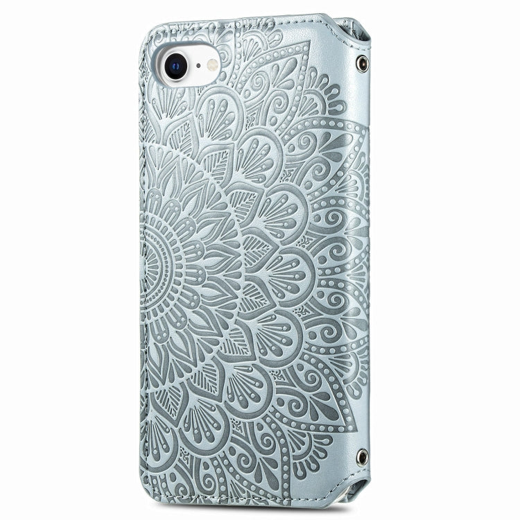 For iPhone SE 2022 / SE 2020 / 8 / 7 Blooming Mandala Embossed Pattern Magnetic Horizontal Flip Leather Case with Holder & Card Slots & Wallet