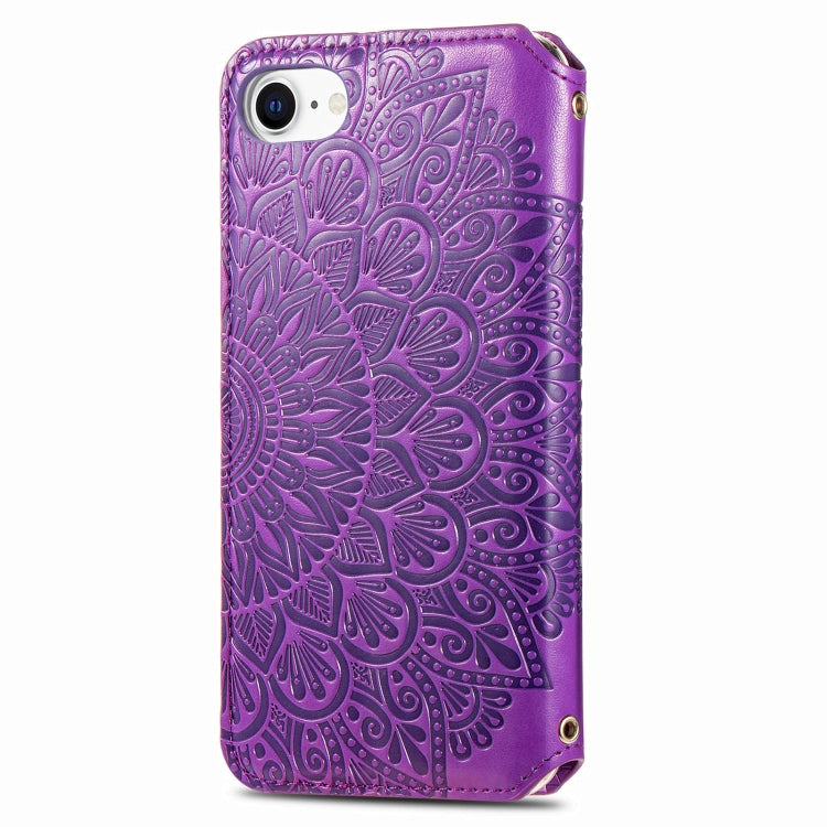 For iPhone SE 2022 / SE 2020 / 8 / 7 Blooming Mandala Embossed Pattern Magnetic Horizontal Flip Leather Case with Holder & Card Slots & Wallet