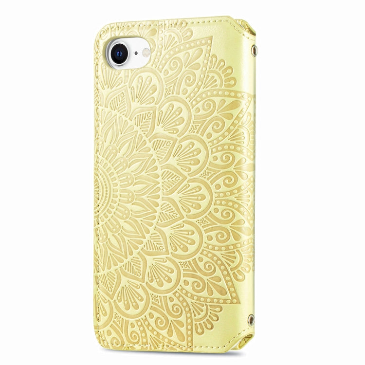 For iPhone SE 2022 / SE 2020 / 8 / 7 Blooming Mandala Embossed Pattern Magnetic Horizontal Flip Leather Case with Holder & Card Slots & Wallet