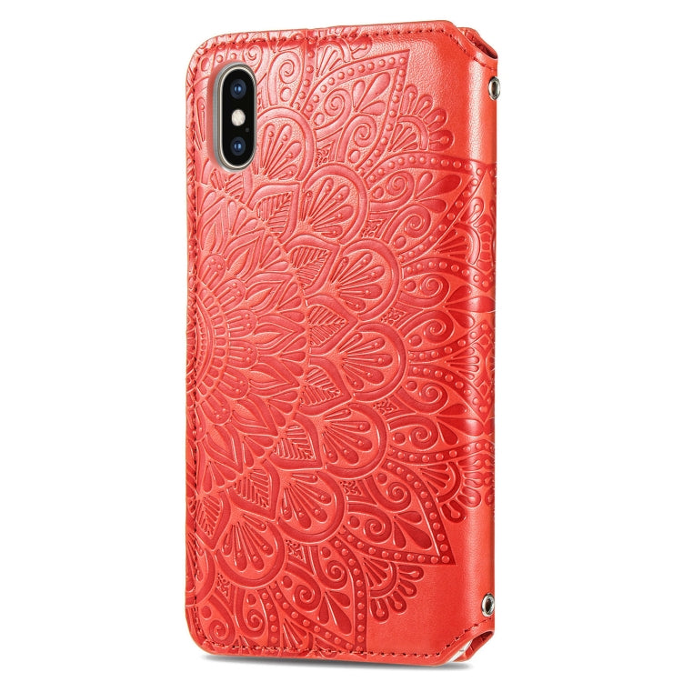 For iPhone X / XS Blooming Mandala Embossed Pattern Magnetic Horizontal Flip Leather Case with Holder & Card Slots & Wallet