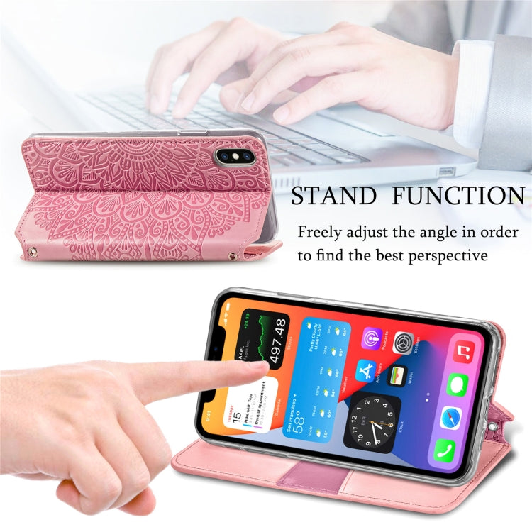 For iPhone X / XS Blooming Mandala Embossed Pattern Magnetic Horizontal Flip Leather Case with Holder & Card Slots & Wallet