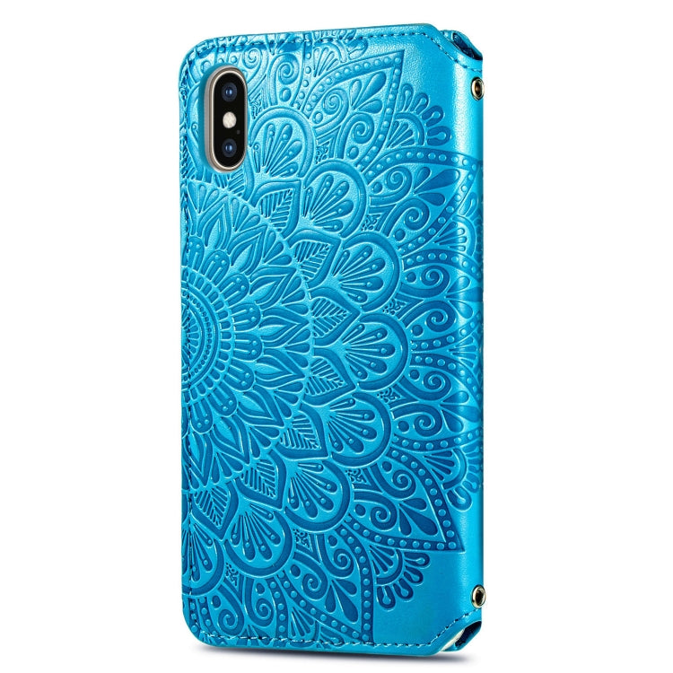 For iPhone X / XS Blooming Mandala Embossed Pattern Magnetic Horizontal Flip Leather Case with Holder & Card Slots & Wallet