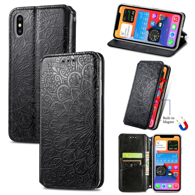 For iPhone X / XS Blooming Mandala Embossed Pattern Magnetic Horizontal Flip Leather Case with Holder & Card Slots & Wallet
