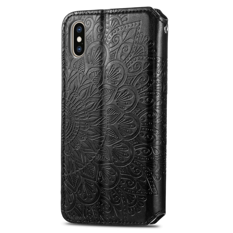 For iPhone X / XS Blooming Mandala Embossed Pattern Magnetic Horizontal Flip Leather Case with Holder & Card Slots & Wallet