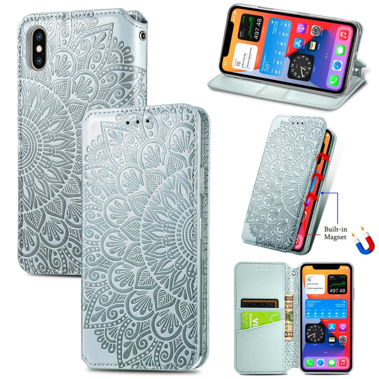 For iPhone X / XS Blooming Mandala Embossed Pattern Magnetic Horizontal Flip Leather Case with Holder & Card Slots & Wallet