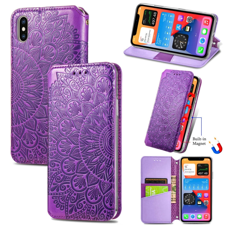 For iPhone X / XS Blooming Mandala Embossed Pattern Magnetic Horizontal Flip Leather Case with Holder & Card Slots & Wallet