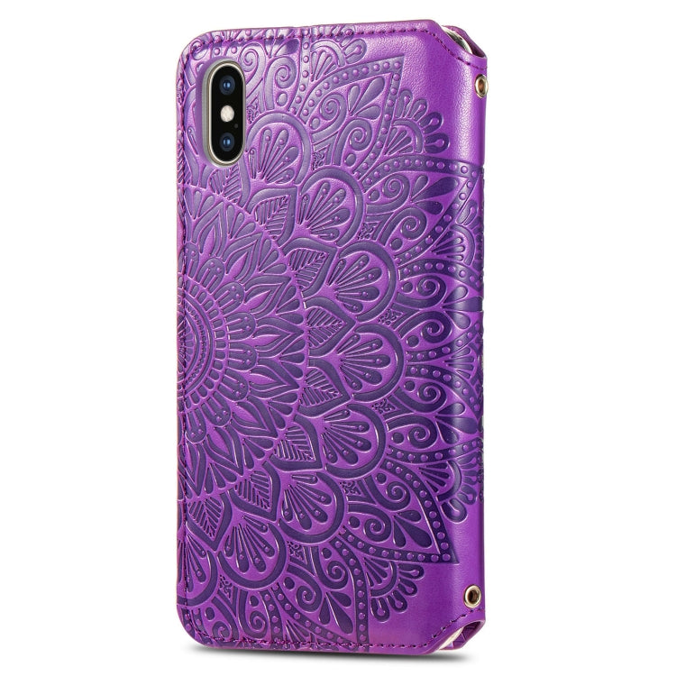 For iPhone X / XS Blooming Mandala Embossed Pattern Magnetic Horizontal Flip Leather Case with Holder & Card Slots & Wallet