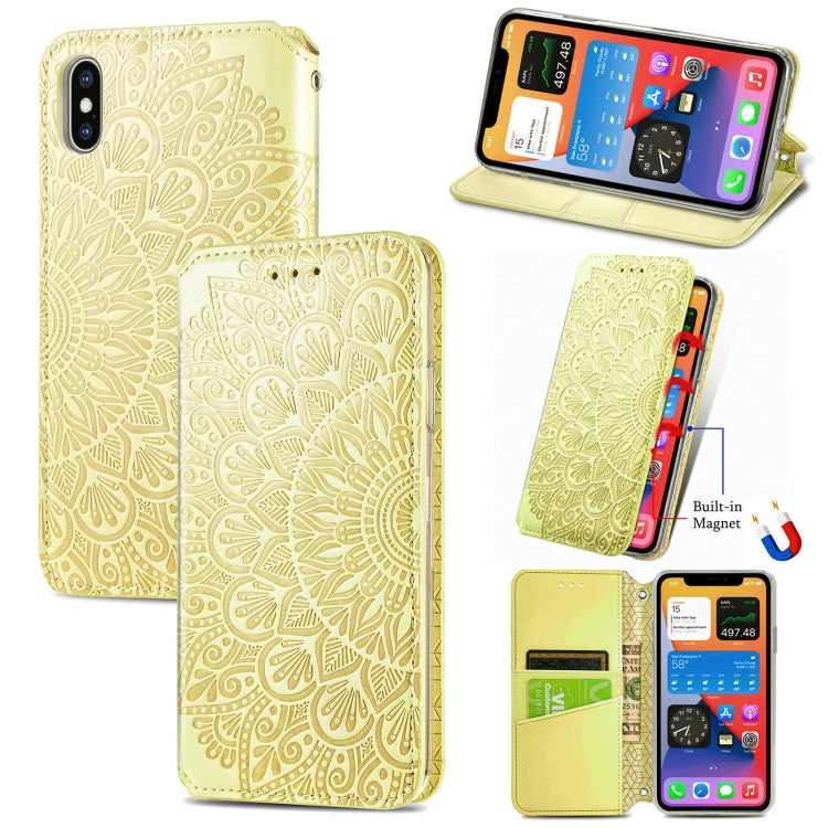 For iPhone X / XS Blooming Mandala Embossed Pattern Magnetic Horizontal Flip Leather Case with Holder & Card Slots & Wallet