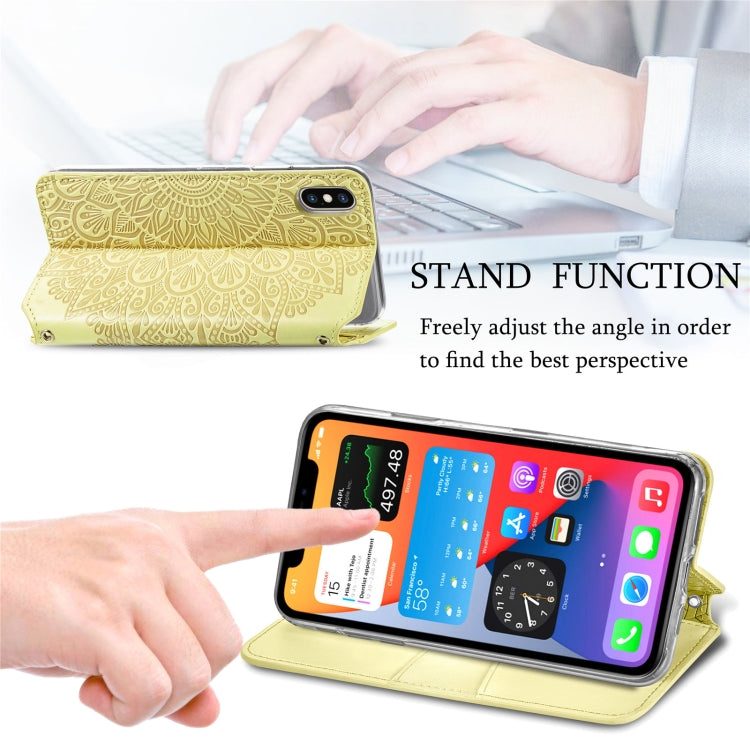 For iPhone X / XS Blooming Mandala Embossed Pattern Magnetic Horizontal Flip Leather Case with Holder & Card Slots & Wallet
